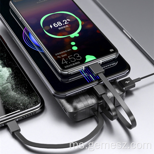 Power bank 10000mAh dengan 4 Kabel Cas Buatan Dalam